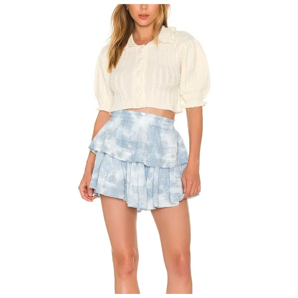 LoveShackFancy Pacific Indigo Hand Dye Ruffle Mini Skirt Blue S - Image 6