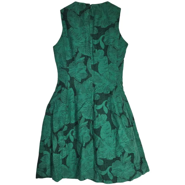 Eva Mendes New York Company Green Floral‎ Jacquard Fit Flare Sleeveless Dress 2 - Image 2