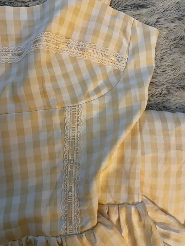 GINGHAM yellow summer corset laced midi dress with pockets - Image 3
