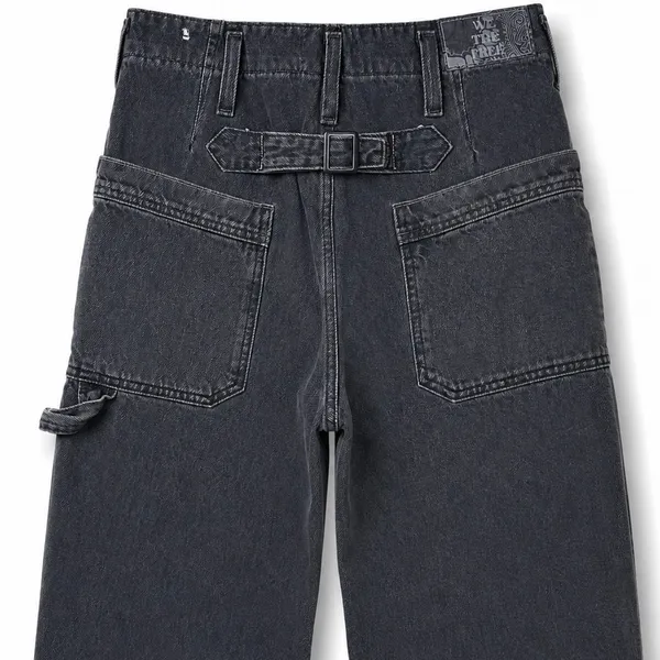 Free People We The Free Black Wash Major Leagues Cuffed Carpenter Utility Jeans - Image 12