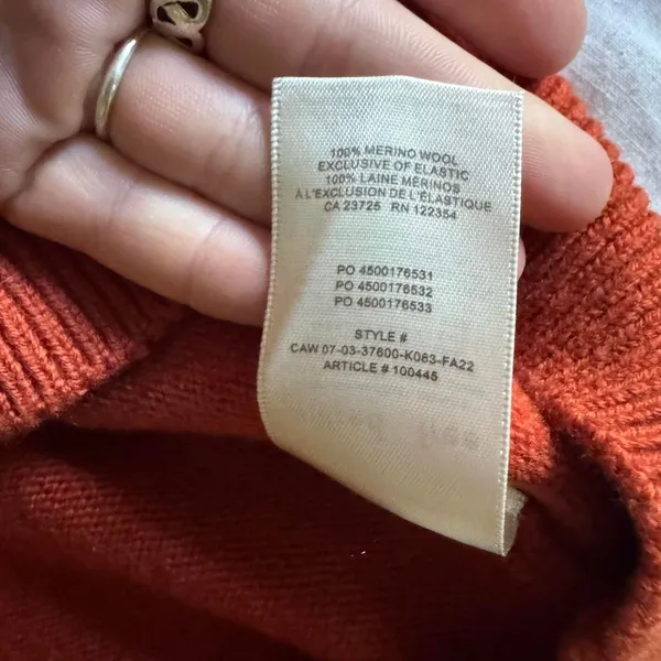 Aritzia Wilfred Free Palomino Merino Wool V Neck Sweater Orange Size Medium - Image 7