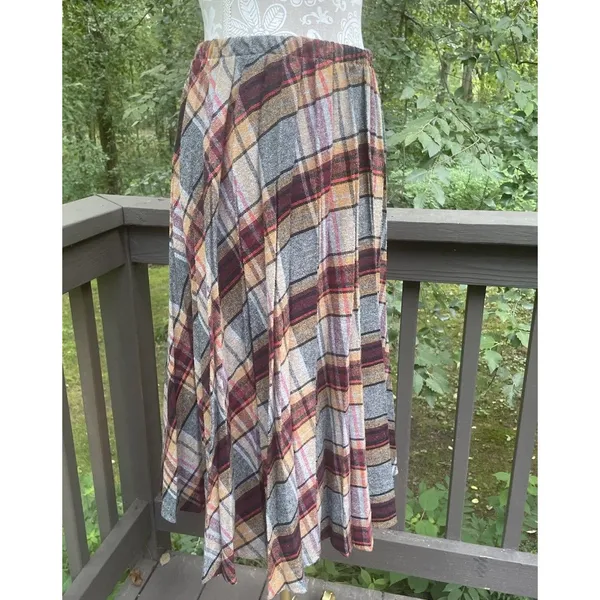Source Unknown Vintage 60s 70s Wool Plaid Midi Skirt Pleated Preppy Fall Earth Tones Size 32 - Image 4