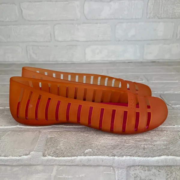 Crocs Adrina II Women 7 Orange Jelly Flats Sandals Casual Summer Vacation Travel - Image 2