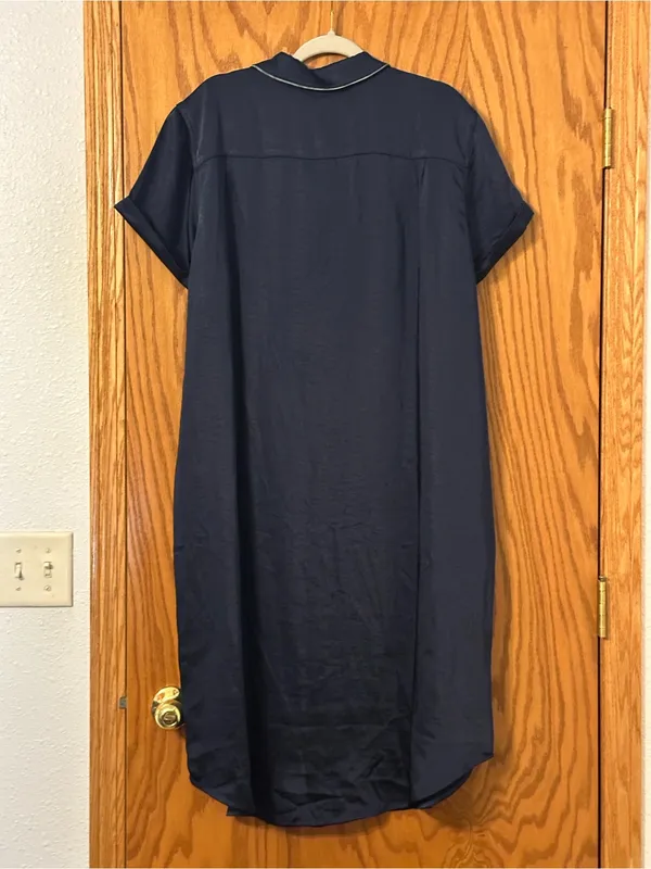 Wildfang The Empower Satin Midi Dress - Navy Satin with Mint Trim - NWT - Sz XL - Image 4