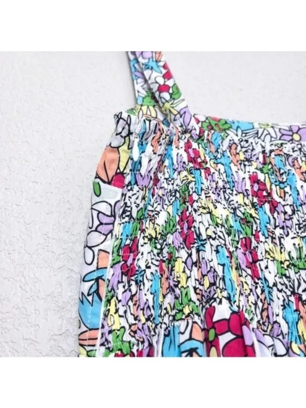 S/W/F Apron Maxi Dress S Lush Floss Multicolor Floral Square Neck Boho Tropical - Image 10