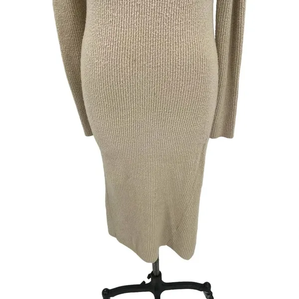 Aritzia‎ Wilfred Camel Tan V-Neck Long Sleeve Sweater Midi Dress Size Small - Image 3