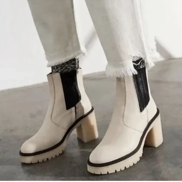 Free people Cream Ankle Chunky Heel Boots(Size 38.5/8.5) - Image 6