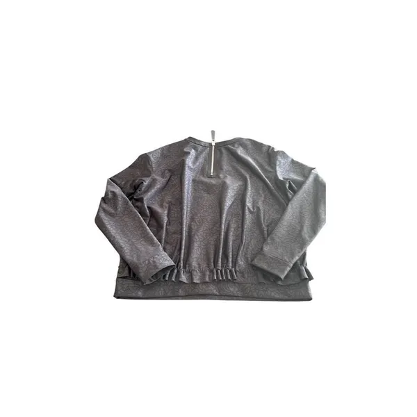 Lululemon Black Embossed Petal Camo Back-Zip Ruffle Pullover Sweatshirt size 8 - Image 6