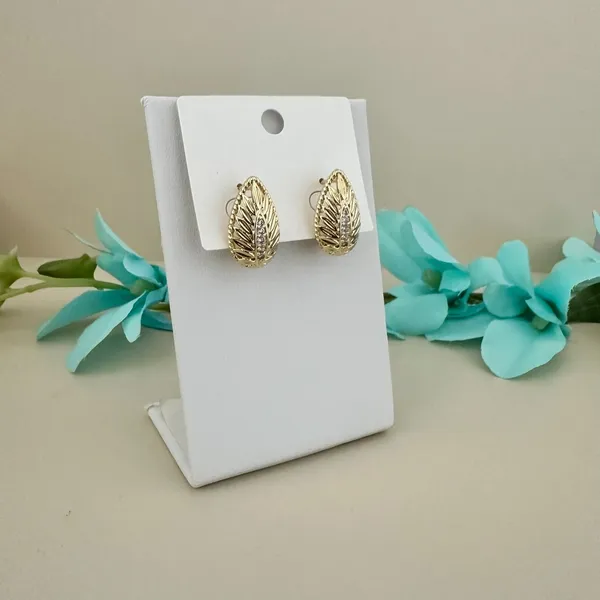 14K Gold Plated High Quality Women's Earring Stud Leaf Cubic Zirconia - Image 2