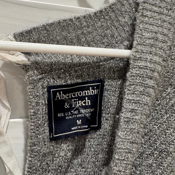 Abercrombie & Fitch Womens Gray Metallic Knit‎ Sweater Medium Tie Back - Image 5