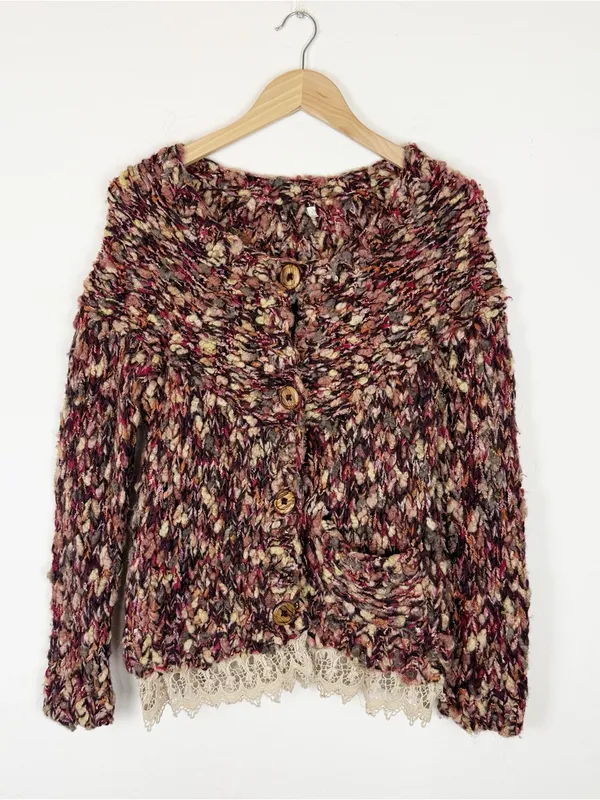 HWR Anthropologie Sweater Multicolor Wool Blend Chunky Knit Cardigan - Image 2