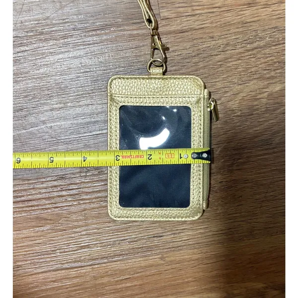 Metallic Gold Lanyard Wallet ID Holder Zipper Pocket Card Slot Slim Neck Strap - Image 6