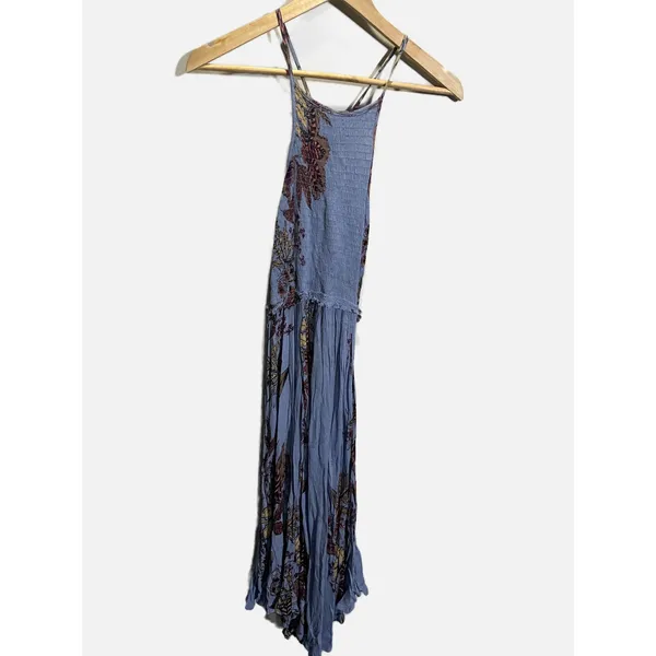 Free People Midi Dress Womens‎ Small Blue Floral Smocked Boho Summer - Image 2