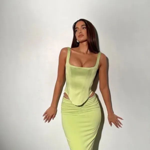 House of CB Rafa Corset‎ top lime green satin neon size XS NWOT - Image 4