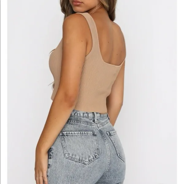 White fox tan ribbed crop top - Image 2
