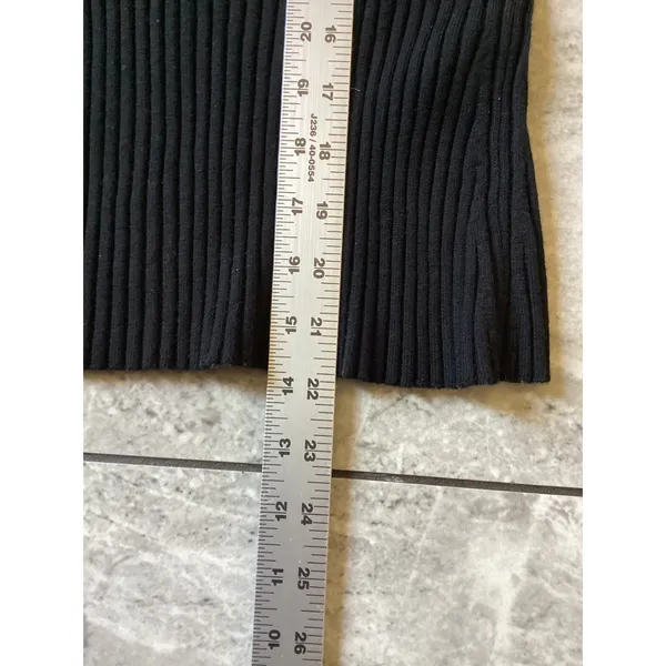 Wolford Black Ribbed Virgin Wool Cotton Square Neck Sweater Long Sleeve Small - Image 4