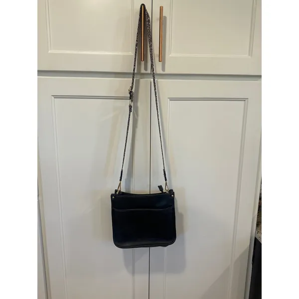 Chic Black Crossbody Bag with Leopard Print Guitar Strap Gold Hardware purse - Image 8
