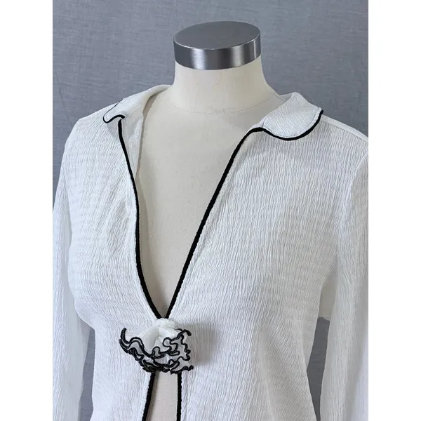 NWT Maeve Anthropologie White‎ Black Trim Ruffle Cropped Cardigan S - Image 4