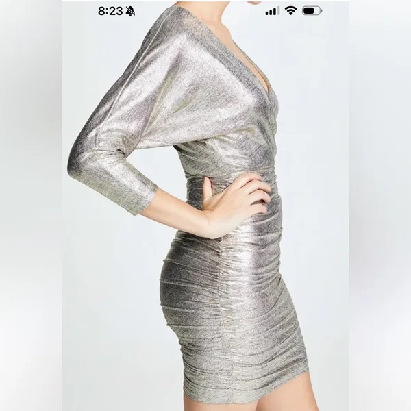 Alice + Olivia Shiny Silver Wrap Dress - Image 2