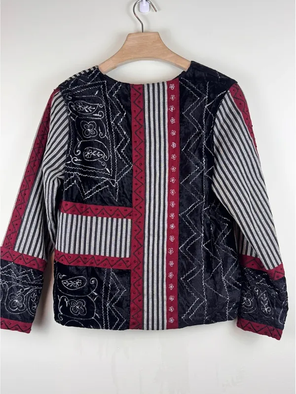 Brownstone Studio Vintage Patchwork Embroidered Velvet Jacket Size S Boho Black - Image 8