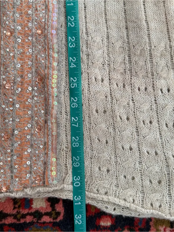 Free People Beaded Knit Mini Dress in Beige with Sequin Trim - Image 5