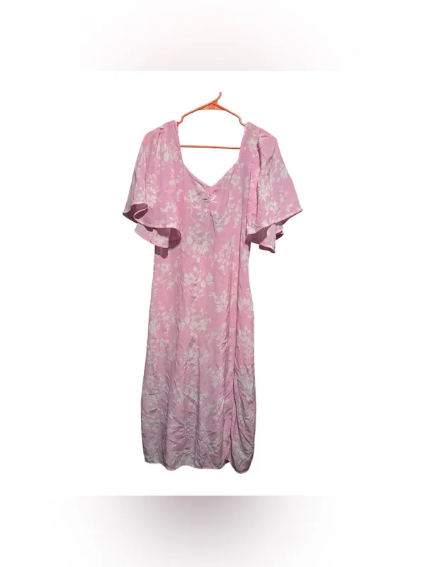 Womens Crepe Flutter Short Sleeve Midi Dress - A New Day - Pink Floral- Large - Image 3