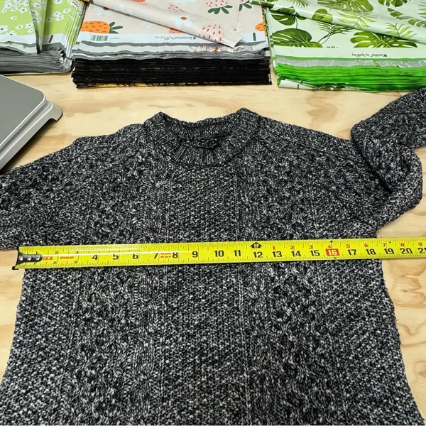 Theory Women's Cotton Wool Blend Cable‎ Knit Crewneck Chunky Sweater Charcoal Sm - Image 10