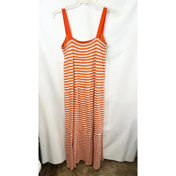 Old Navy Large Maxi Dress Orange White Striped Tiered‎ Sleeveless TN Vols 1595 - Image 2
