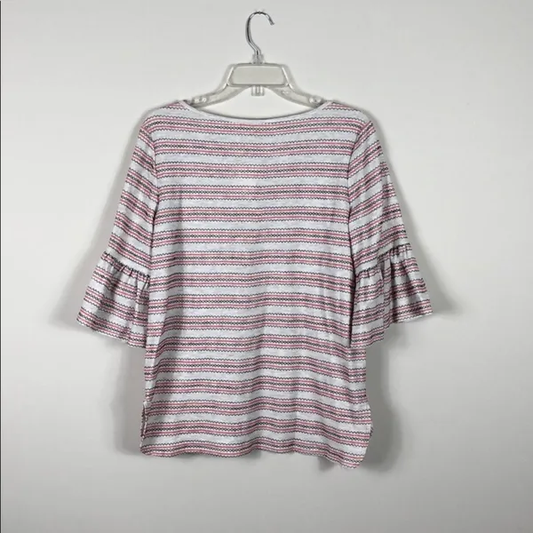 Max Studio Striped Bell Sleeve Top Cream Red Black Textured Size Medium NWT - Image 8