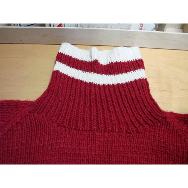 Handmade Hand Knit Pullover Sweater Turtleneck Size Med Crochet Warm Striped Vtg - Image 4