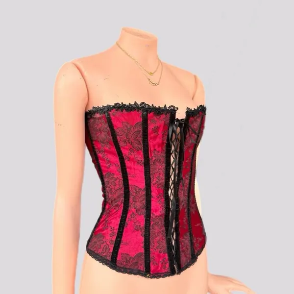 Y2K Red Black American Vintage Floral Corset - Image 2