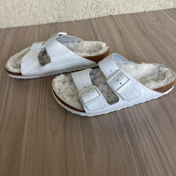 Birkenstock White Shearling-Lined Slide Sandals - Image 13