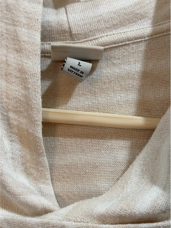 a new day Women's Lightweight Beige Striped Sweater Hoodie Size Large - Image 2