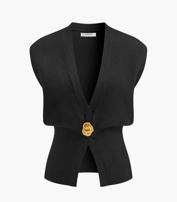 Commence V-neck buttoned detail sweater vest - Image 3