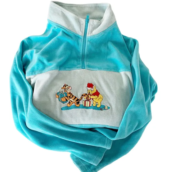 DISNEY Vintage Winnie‎ Pooh Christmas Maxi Nightgown Pullover Robe Blue Womens L - Image 2