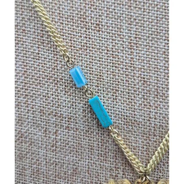 Gold Tone Multi Chain Long Pendant Necklace Tassel Accent Rhinestones 32" - Image 9