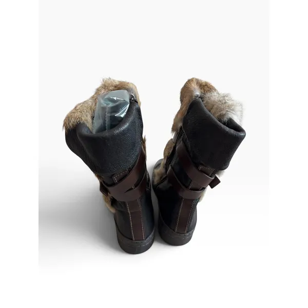 Manas Rabbit Fur Leather Winter‎ Boots 36 Black Après Ski Luxury Boho Gorpcore - Image 3