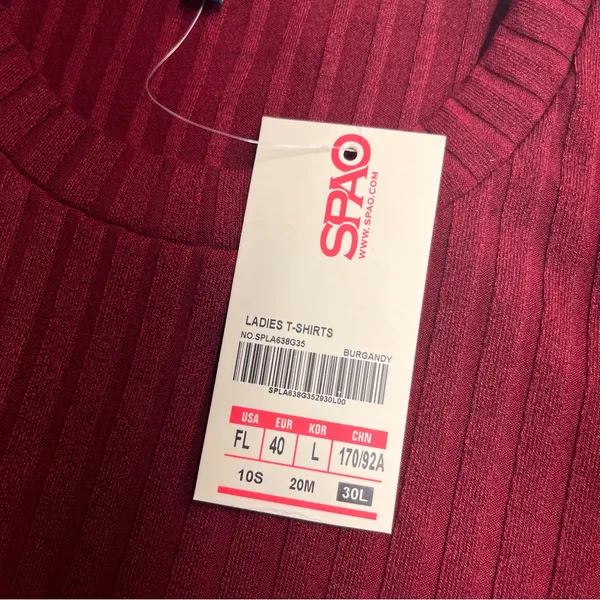 NWT Spao top Korean brand women’s ribbed shirt medium burgundy‎ top stretch - Image 8