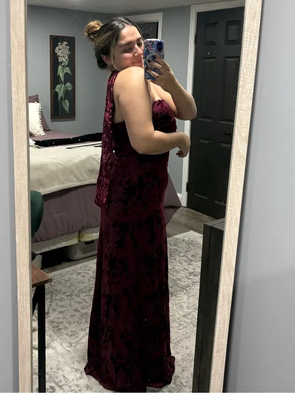 Strapless Velvet Floral Maxi Dress - Image 2