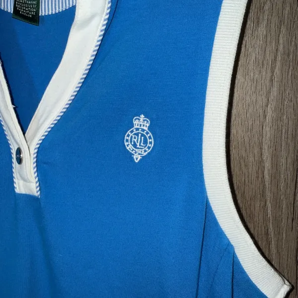 Lauren Ralph Lauren Active Sleeveless Polo Dress S Blue White Tennis Preppy - Image 4