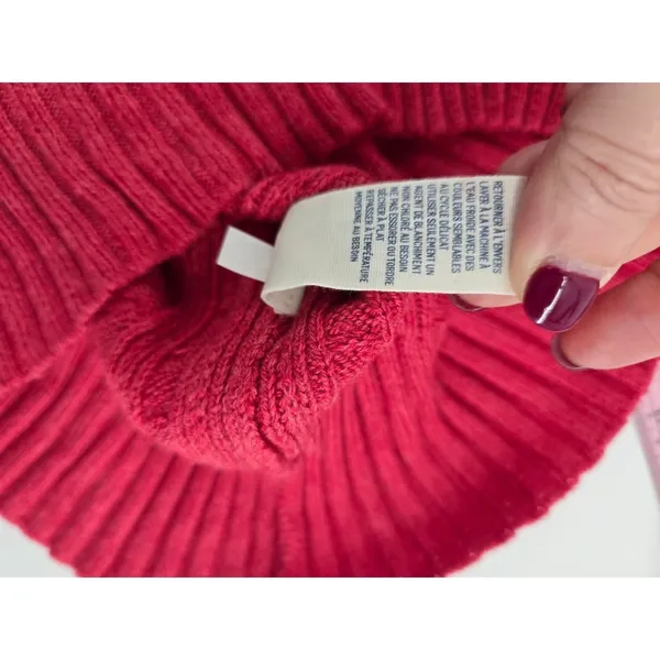 American Eagle Sweater Womens L Cable Knit V-Neck Pink Eagle Logo NEW - Image 6