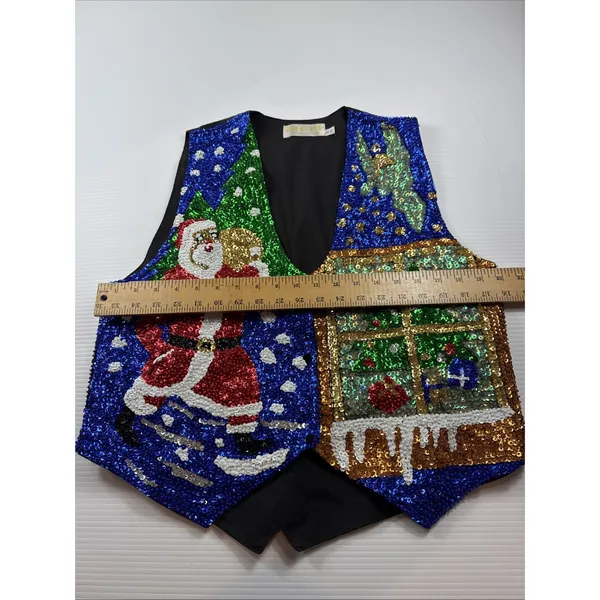 Vintage S.A.V.V.Y Heavily Sequined Christmas Vest Santa Claus/Angel Size L 36 - Image 4