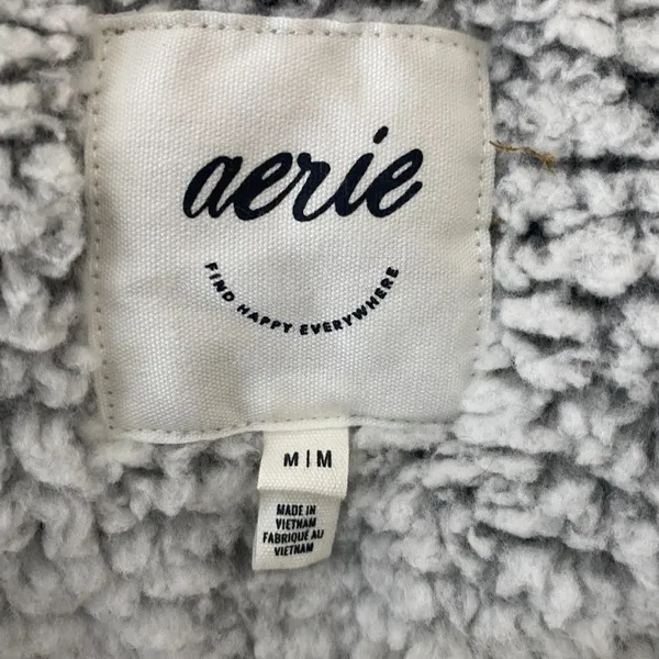 Aerie Gray Sherpa Hooded Belted Robe Cozy Fleece Spa Lounge Warm Pockets Bath M - Image 6