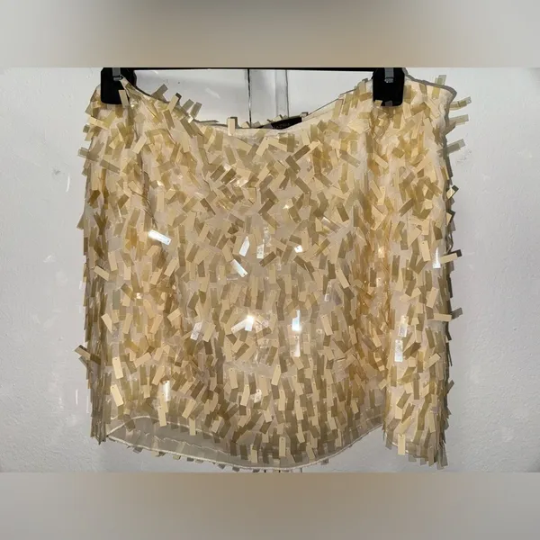 BCBGMaxAzria Eurosummer sequin sheer mini skirt size 4 cream/yellow mermaidcore - Image 4