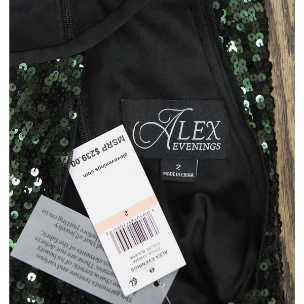 NWT Alex Evenings Neck Front Slit Sleeveless Dress Gown Black / Emerald Green 2 - Image 5