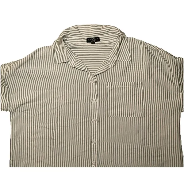 Women's Casual Light Green & White Striped Button Down Summer, Vacation.‎ LG - Image 2