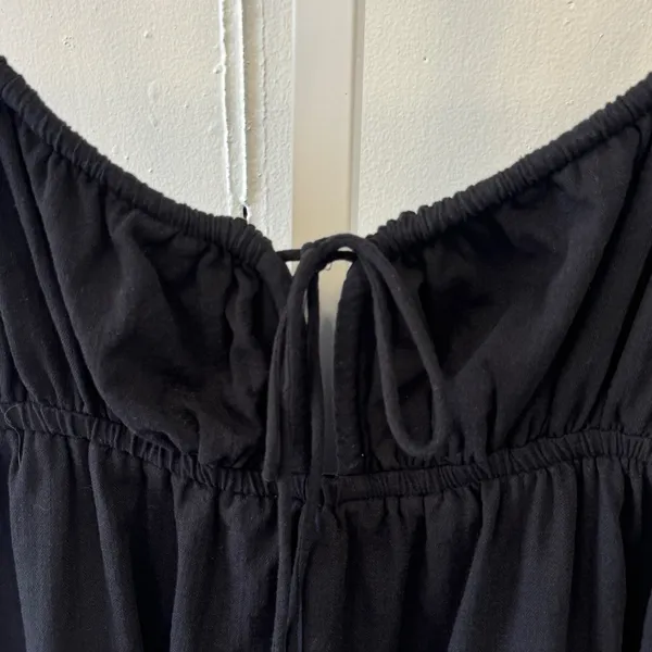 Princess Polly Black Cotton Babydoll Mini Dress Tie Front Button Back Size 4 - Image 5