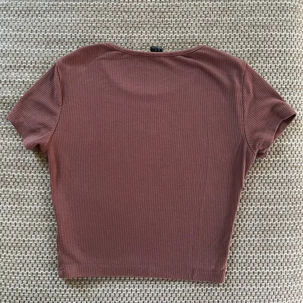 Shein Womens XS Crop Top Brown Ribbed Short Sleeve Stretch - Image 3