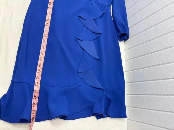 J. Crew Cobalt Royal Blue‎ Long-Sleeve ruffle-front dress Size 6 NEW - Image 11