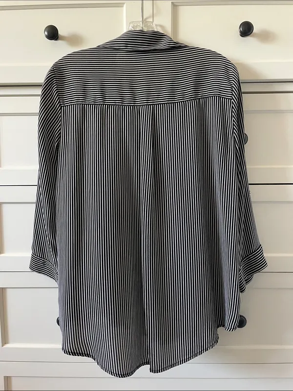 iZ Byer Women’s Black and White Striped Business Casual Button-Down Shirt -Large - Image 4